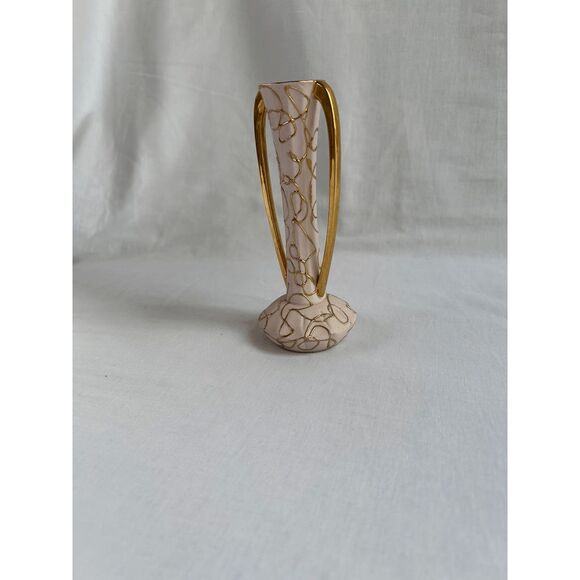 Pedal Pink and Gold Small Decorative Vase, Delicate, Pretty, Handles - Picture 2 of 7